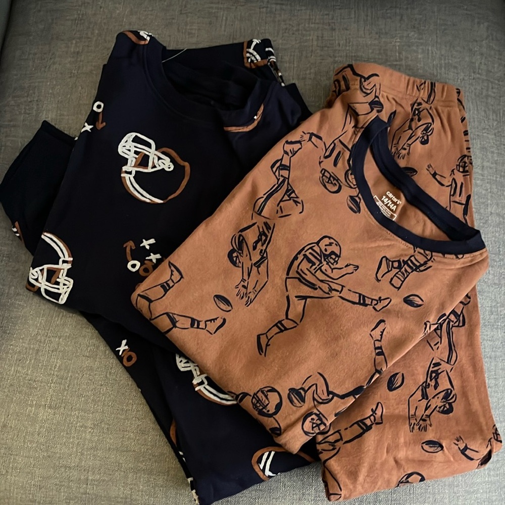 Carter’s Bundle of Football Print Kids Pants and Long Sleeve Shirt PJ size 14